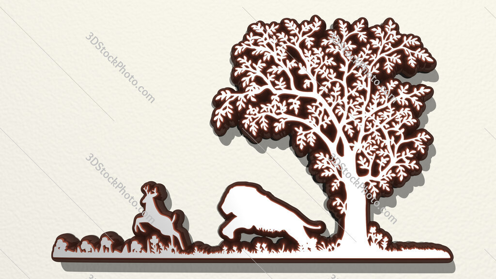 tree and animals 3D drawing icon