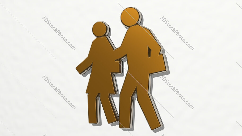 man and woman going to work 3D drawing icon