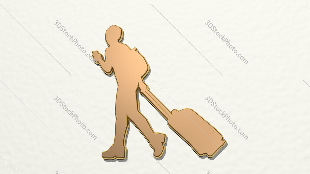 traveling girl 3D drawing icon