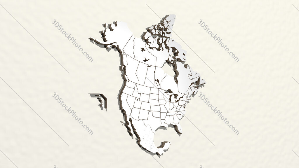 map of North America 3D drawing icon