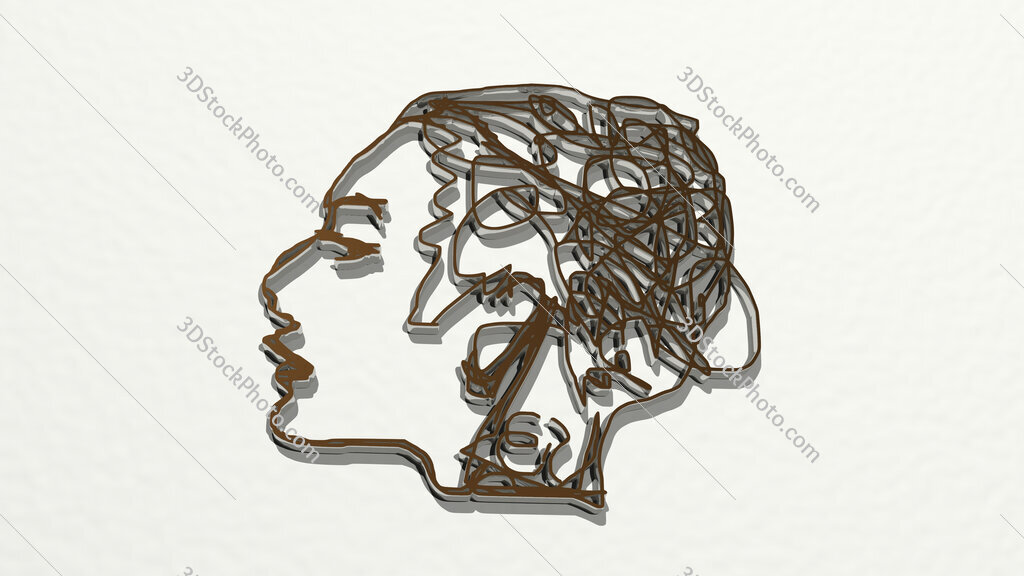 woman face by lines 3D drawing icon
