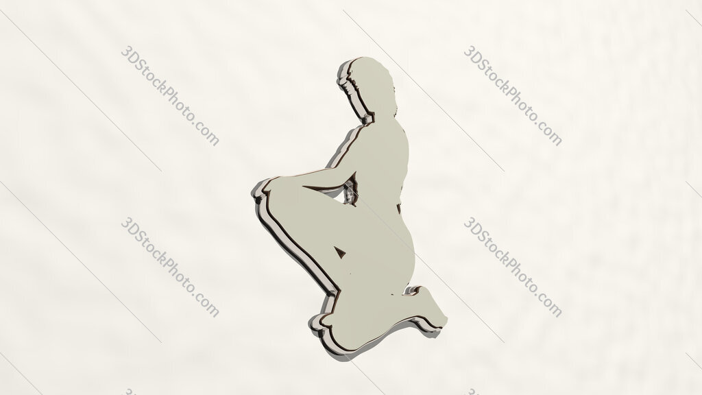 woman siting on knees 3D drawing icon