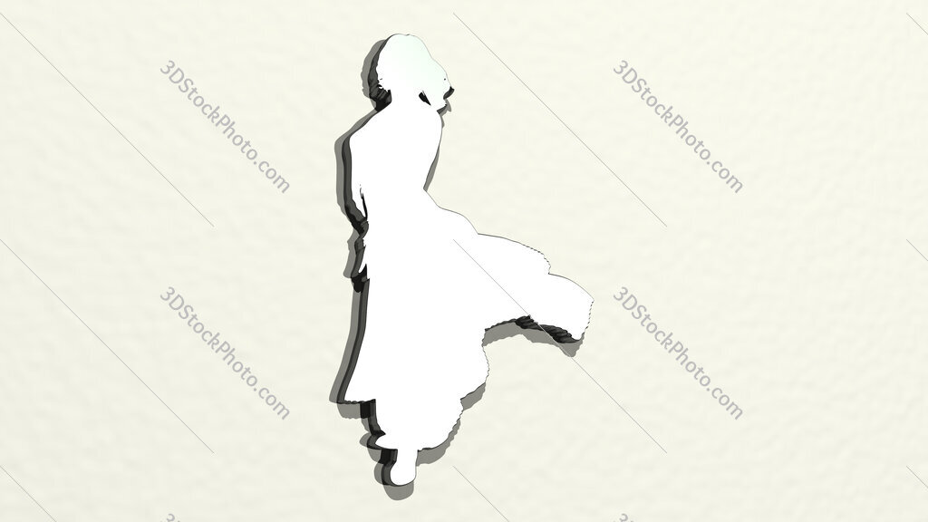 woman with classic dress in wind 3D drawing icon
