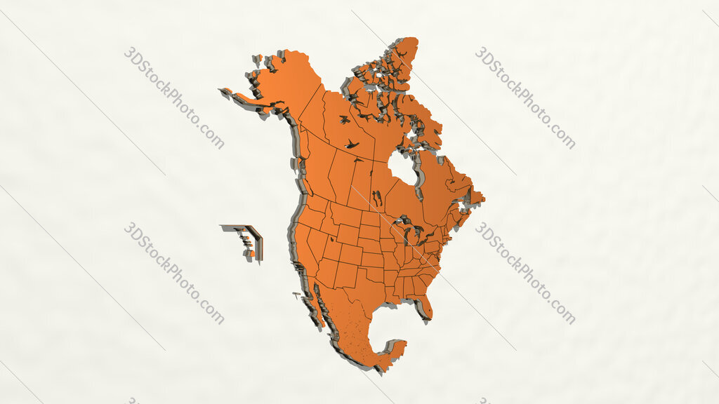 map of North America 3D drawing icon