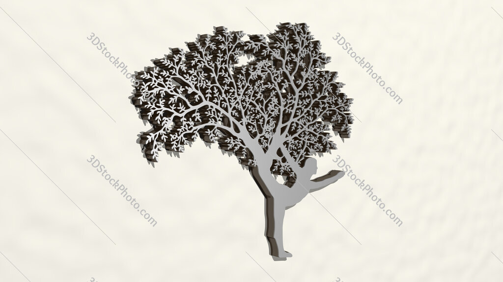 woman connected to tree by yoga 3D drawing icon