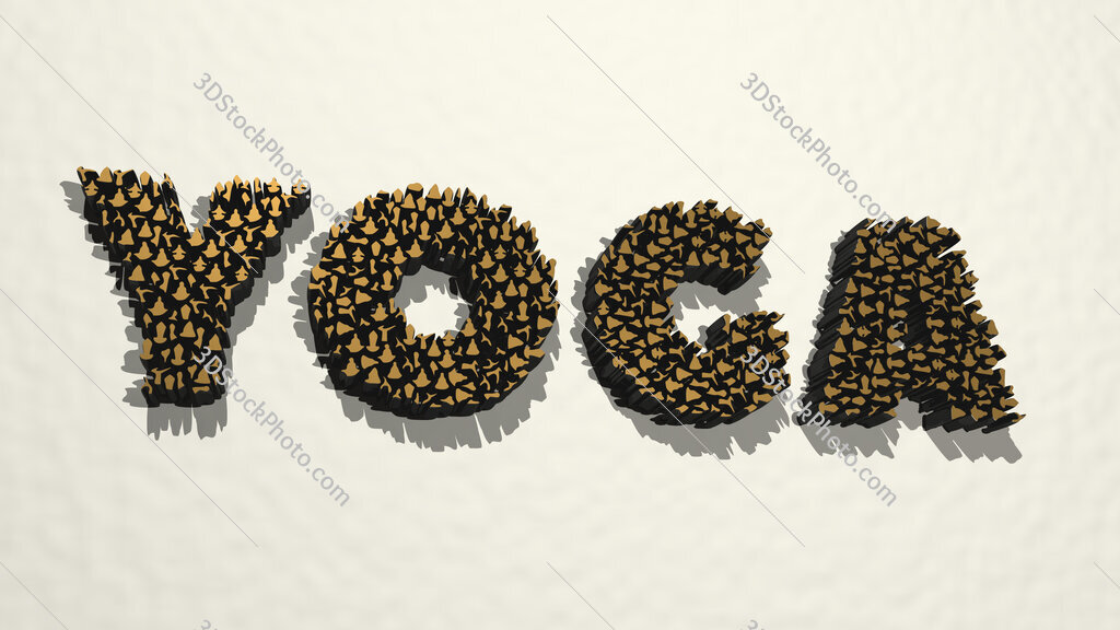 Yoga word by its positions 3D drawing icon