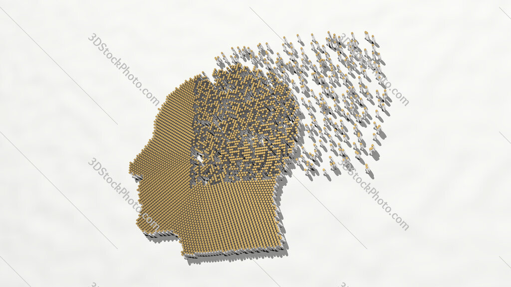 scattering brain and thoughts 3D drawing icon