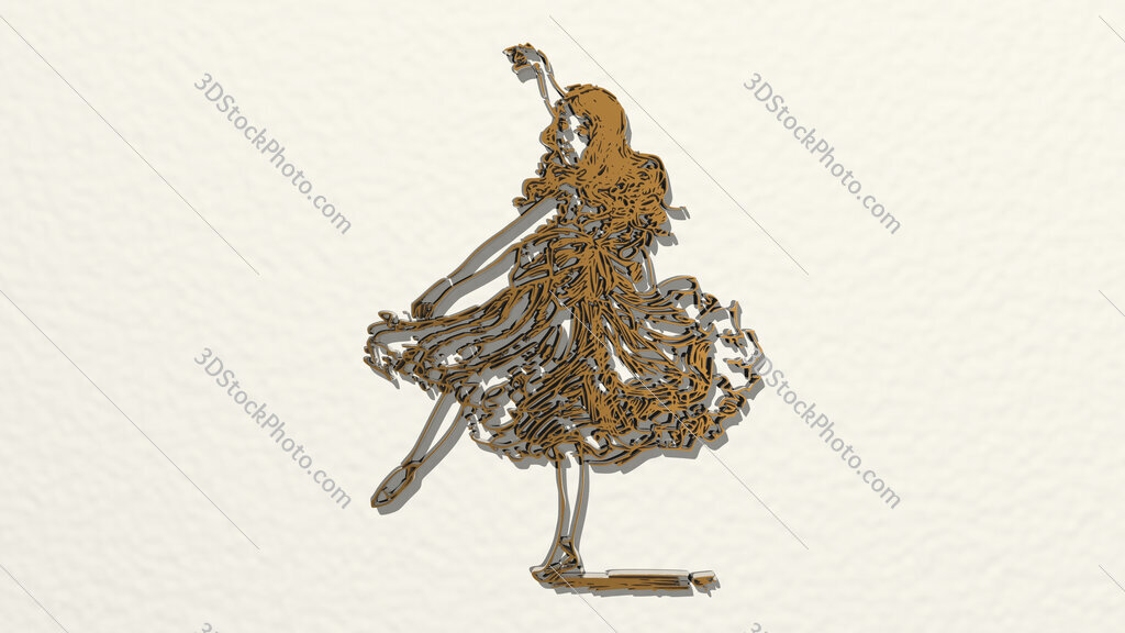 happy girl dancing 3D drawing icon
