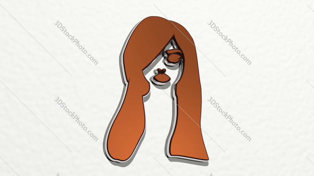 beautiful girl face with long hair 3D drawing icon