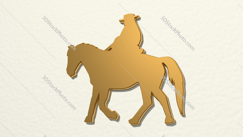 man ridding horse 3D drawing icon