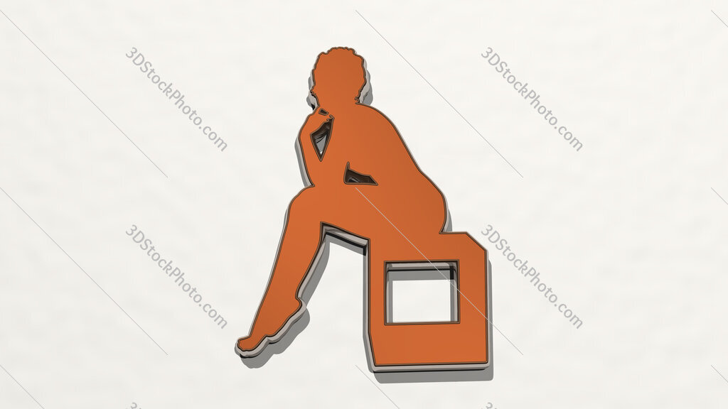 woman siting on a box 3D drawing icon