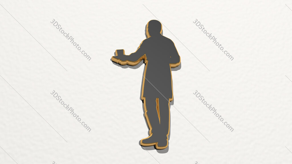 waiter offering cup of coffee 3D drawing icon