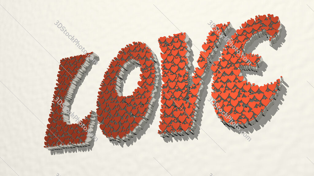 Love word by heart shape 3D drawing icon