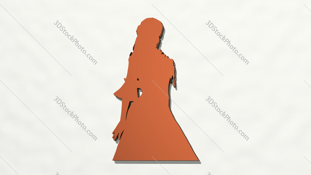 woman in classic dress with bosom 3D drawing icon
