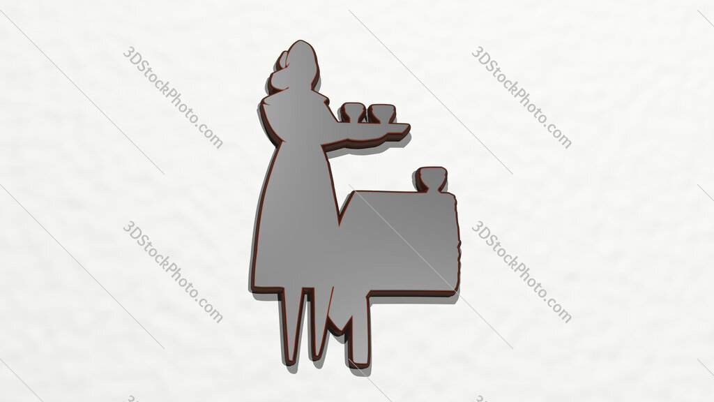 waitress serving drinks 3D drawing icon