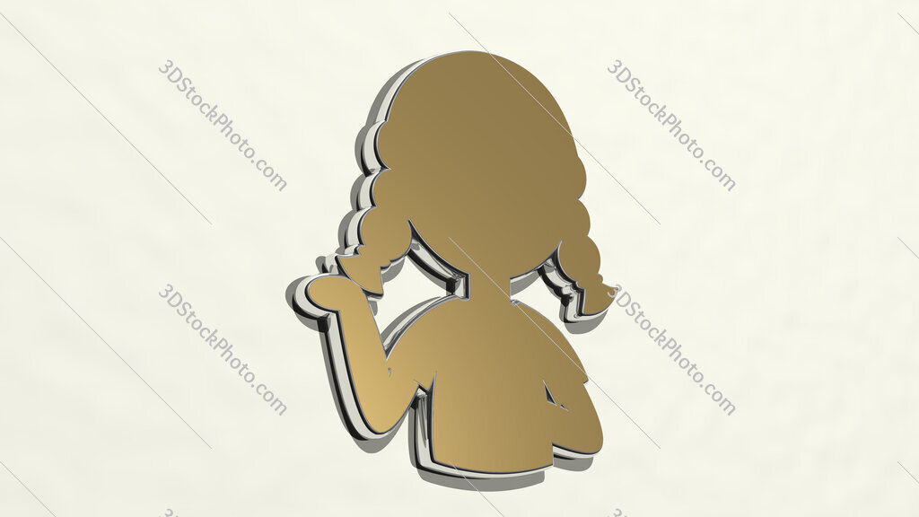small girl with braided hair 3D drawing icon