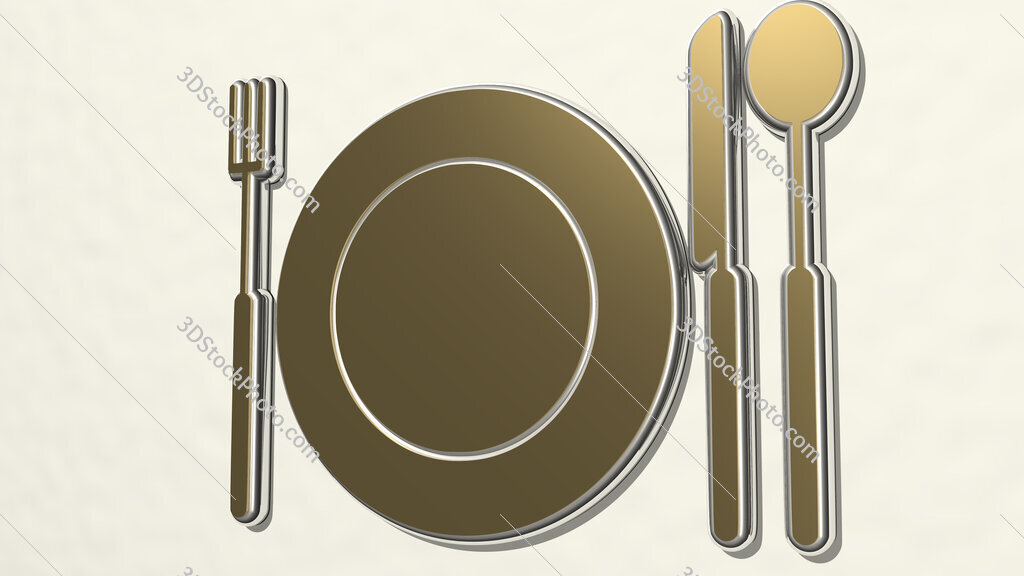 table set of plate, fork, knife, and spoon 3D drawing icon