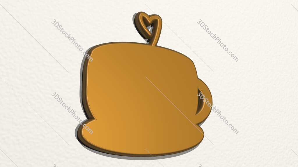 coffee cup with heart 3D drawing icon