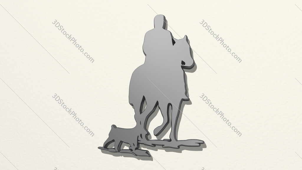 man ridding horse with his dog 3D drawing icon