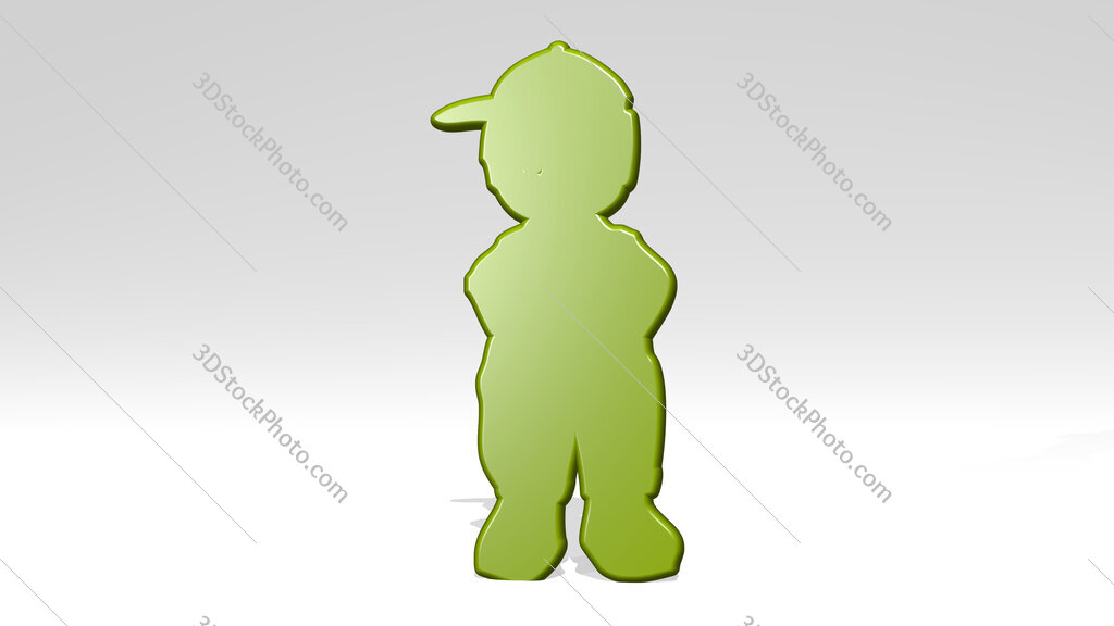 small boy standing 3D icon casting shadow