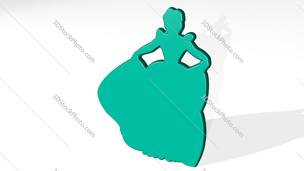 classic woman with large skirt 3D icon casting shadow