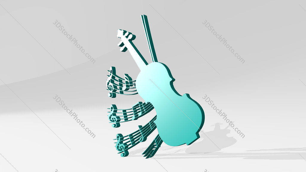 music notes and violin 3D icon casting shadow