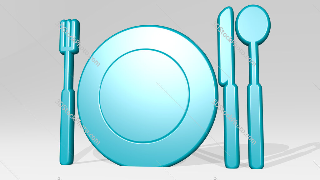 table set of plate, fork, knife, and spoon 3D icon casting shadow