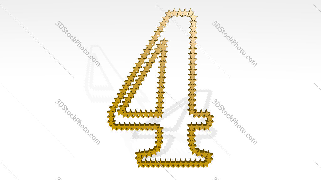 number 4 made of stars 3D icon casting shadow