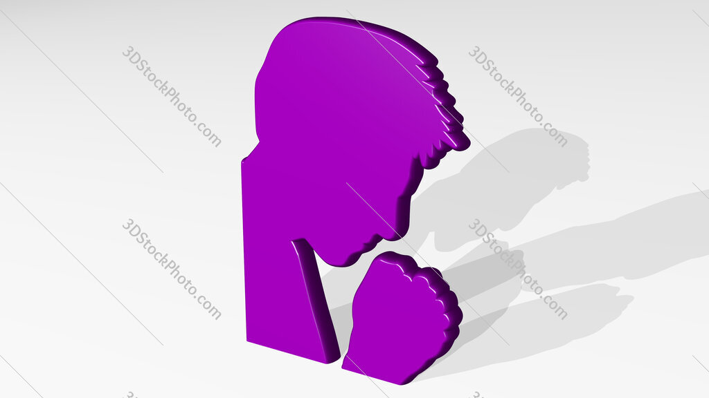 Praying man 3D icon casting shadow