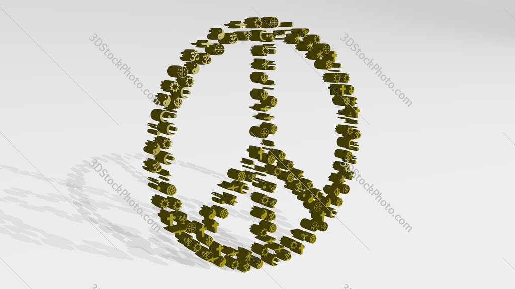 peace symbol made by religion signs 3D icon casting shadow
