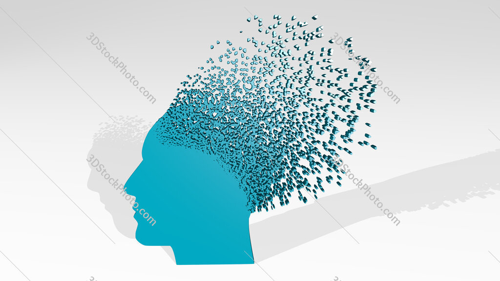 man with scattered thoughts 3D icon casting shadow