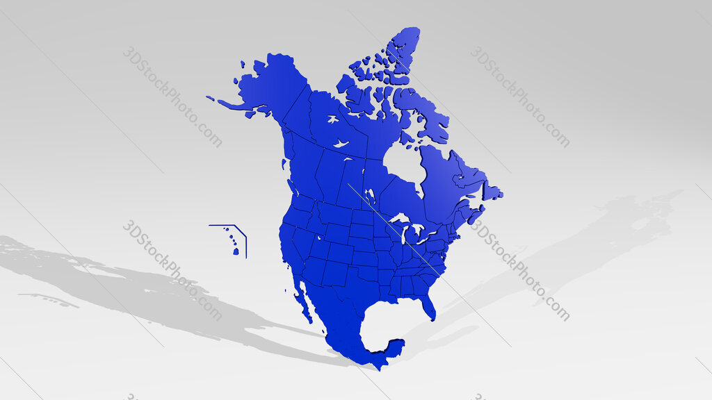 map of North America 3D icon casting shadow