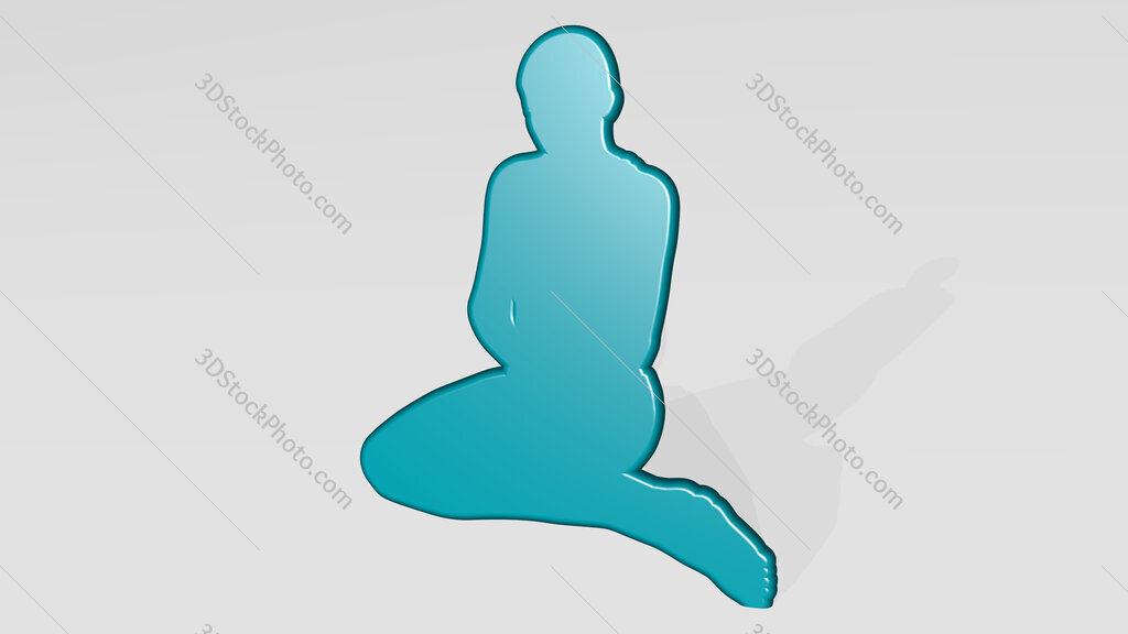 sad girl sitting on floor 3D icon casting shadow