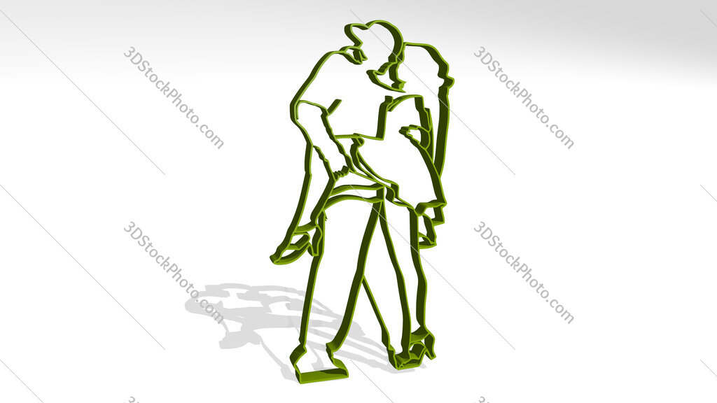 boy and girl dancing 3D icon casting shadow
