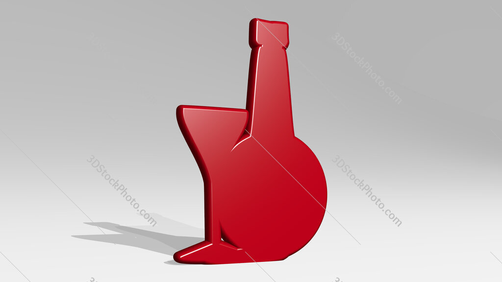 bottle and glass for drinking 3D icon casting shadow