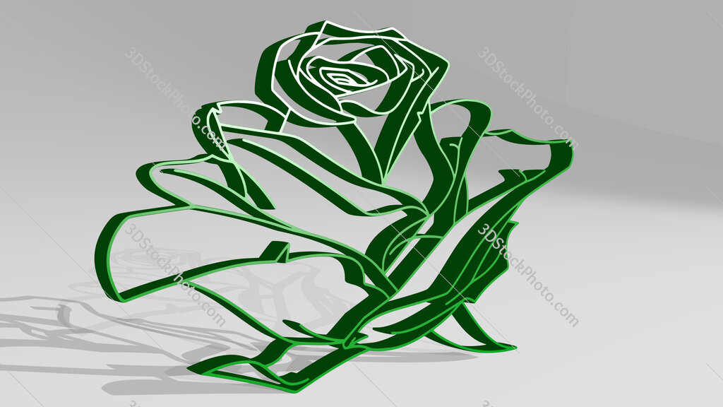 rose flower pencil drawing 3D icon casting shadow