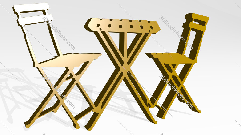 table and chair 3D icon casting shadow