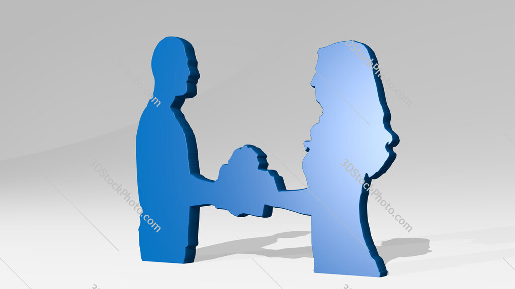 man and woman giving gift 3D icon casting shadow