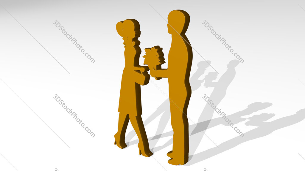 man giving flower to date 3D icon casting shadow