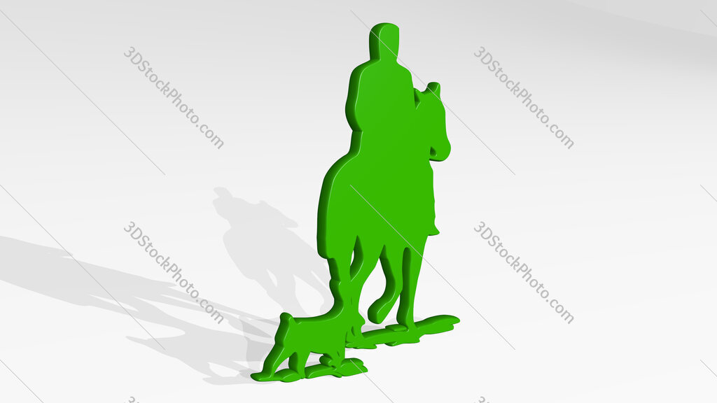 man ridding horse with his dog 3D icon casting shadow