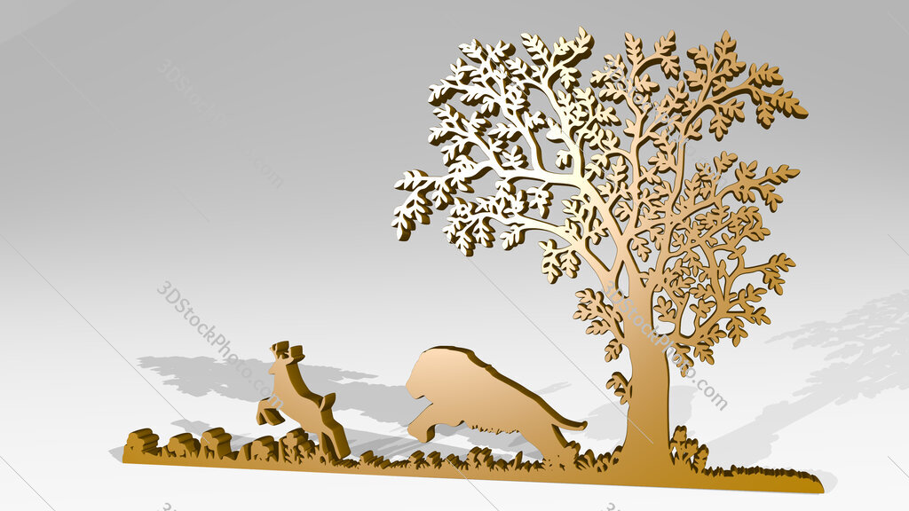 tree and animals 3D icon casting shadow