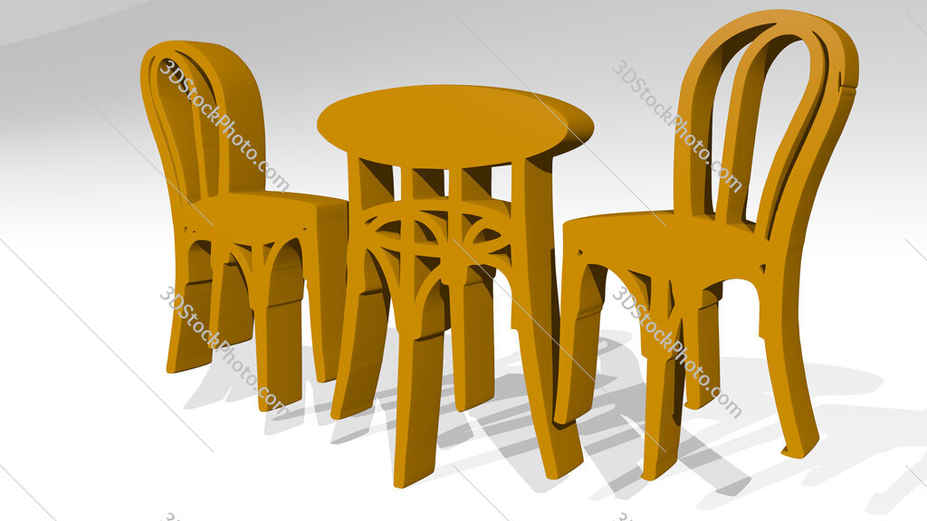 table and chairs 3D icon casting shadow