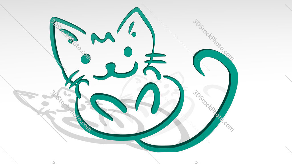 kitten drawing by lines 3D icon casting shadow