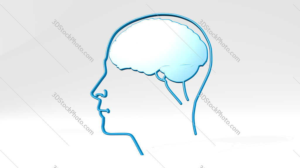 human head with brain 3D icon casting shadow