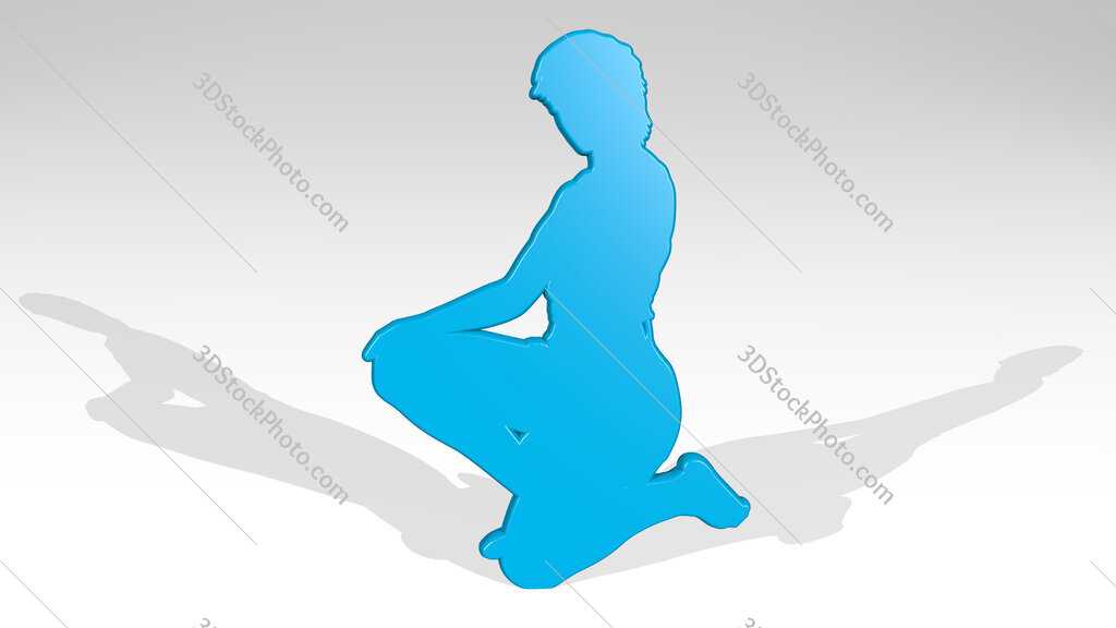 woman siting on knees 3D icon casting shadow