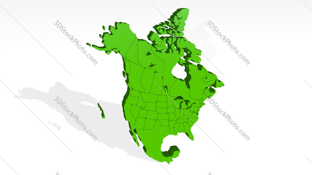 map of North America 3D icon casting shadow