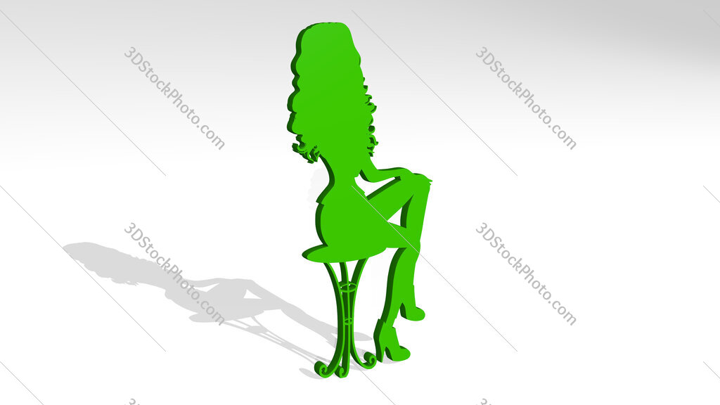 woman siting on a chair 3D icon casting shadow