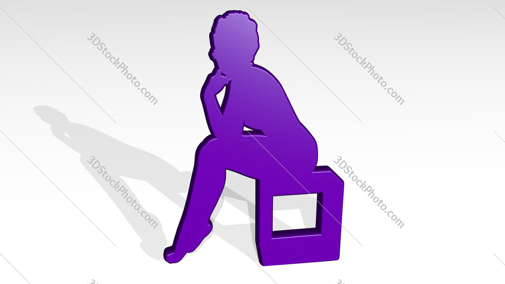 woman siting on a box 3D icon casting shadow