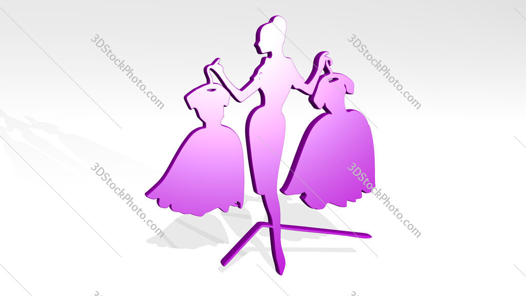 fashion woman with dresses 3D icon casting shadow