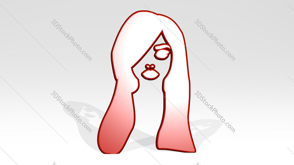 beautiful girl face with long hair 3D icon casting shadow